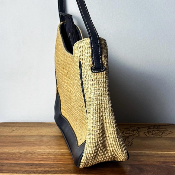 Vintage Etienne Aigner Navy Leather Shoulder Bag: Basketweave Summer Purse - Picture 5 of 7